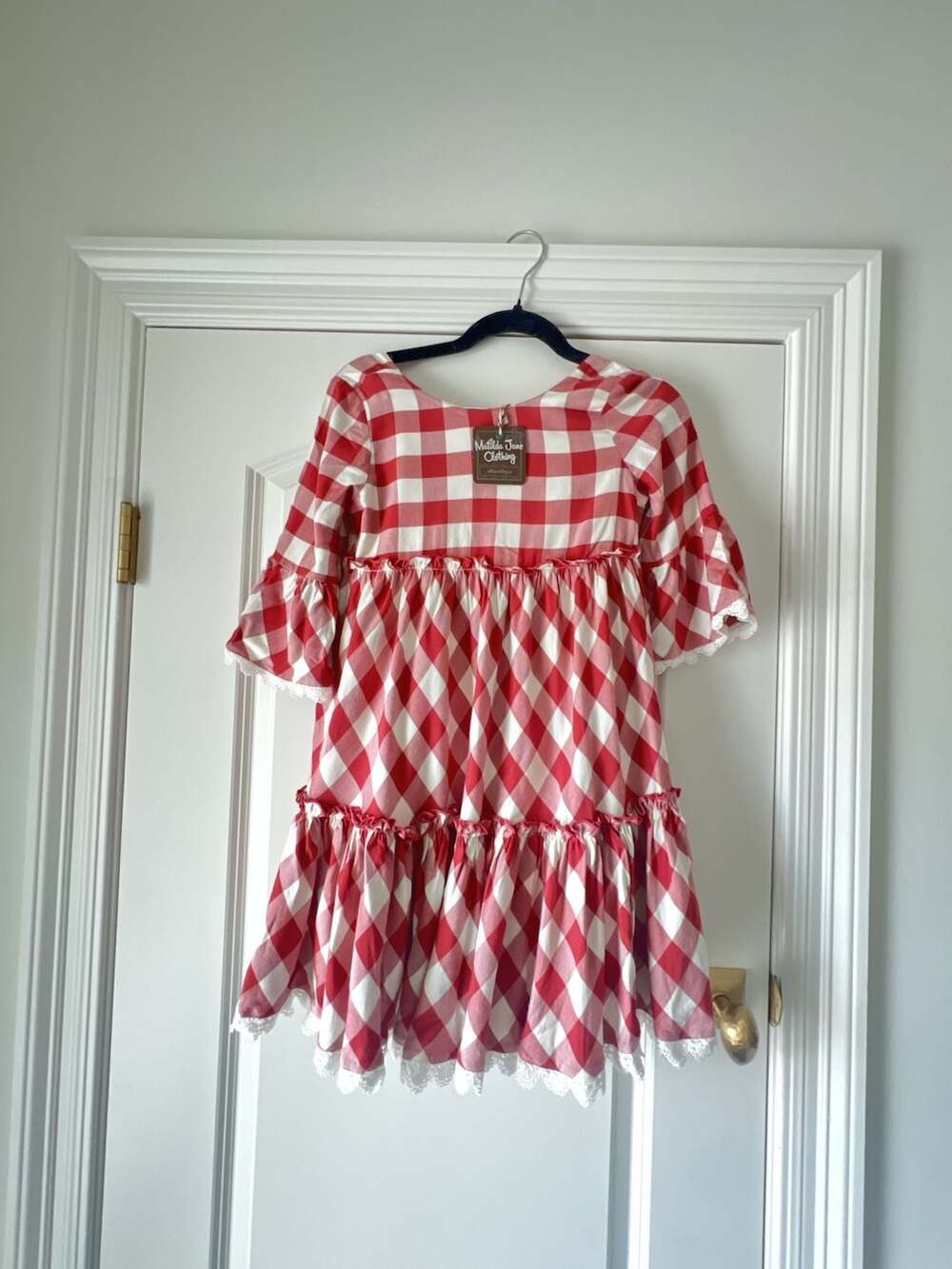 Matilda Jane Plaid Dress Girls size 8White Gingham Ruffle